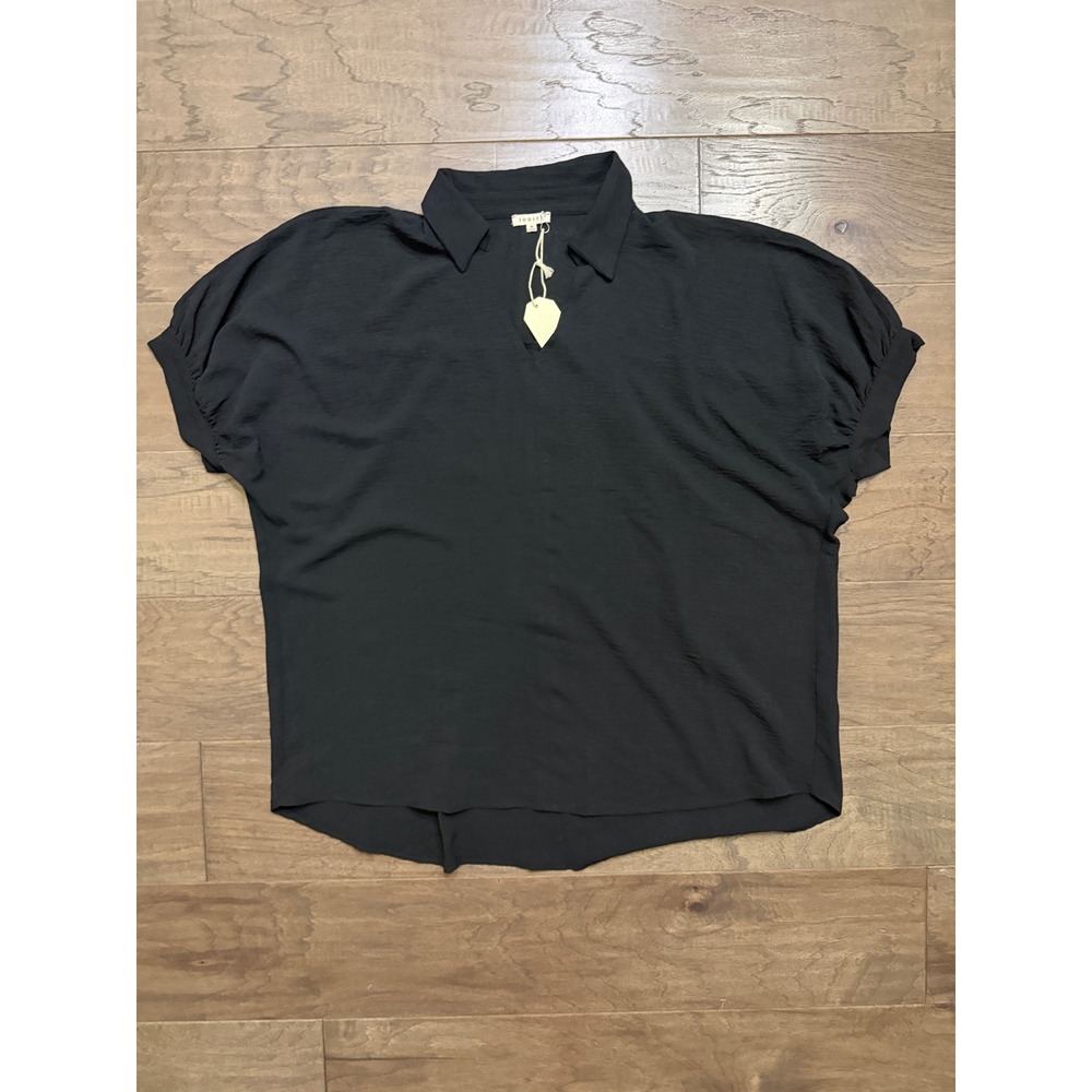 Jodifl Blouse Womens Medium Black Polyester Solid Relaxed Puff Sleeve Top G11198